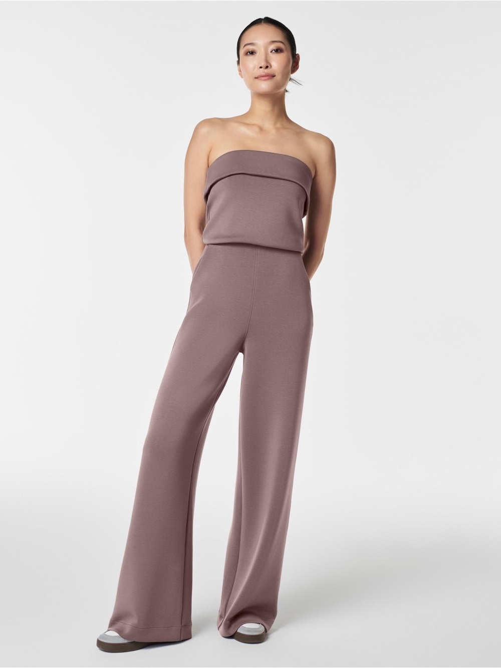 SPANX AirEssentials Strapless Wide Leg Jumpsuit Tan Taupe XL